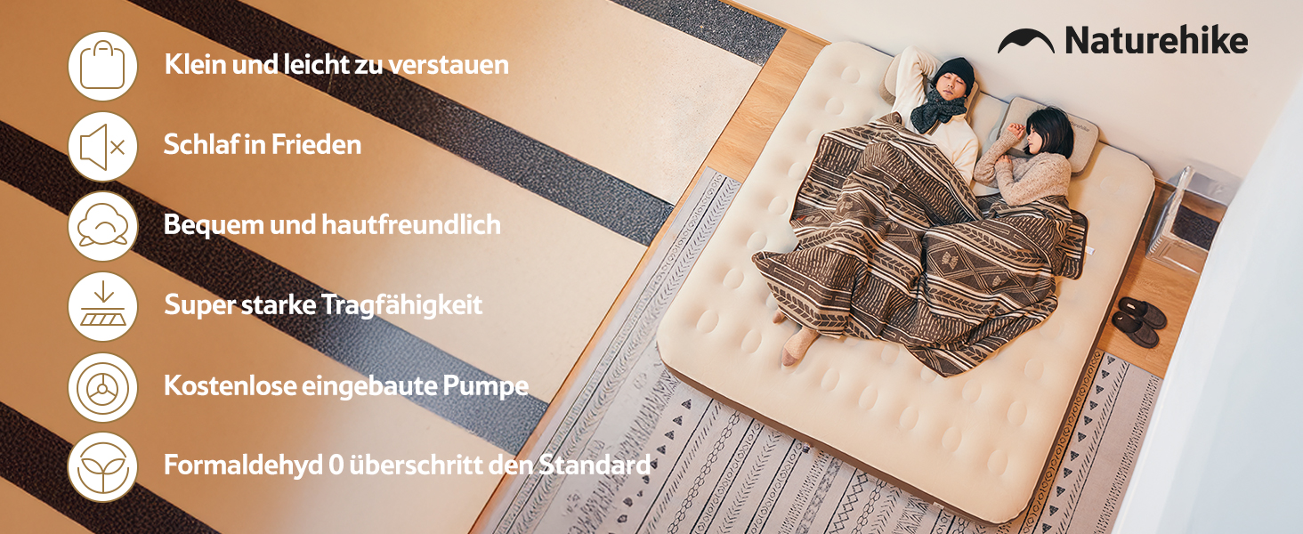 Надувний матрац Naturehike 2 персони з електричним насосом, 200x150x25 см, самонадувний, преміум-якість, для кемпінгу та дому