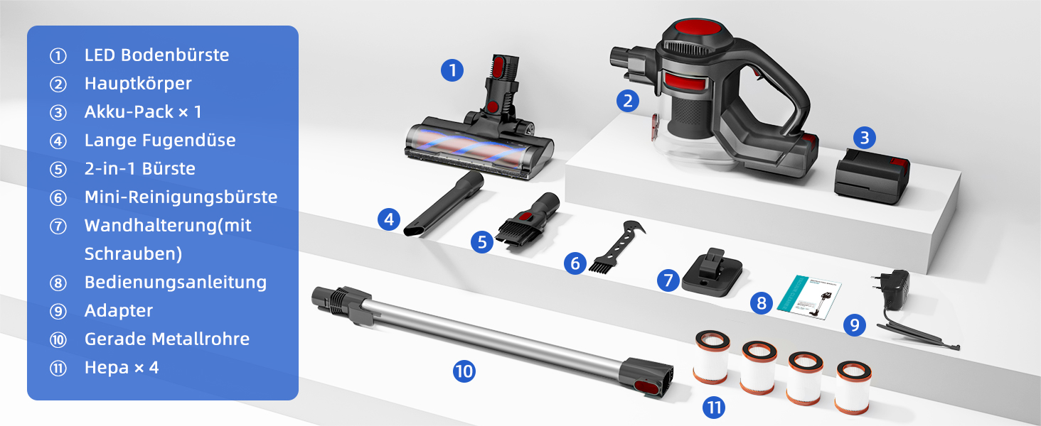 Бездротовий пилосос Authmic 40000Pa з акумулятором, час роботи до 50 хв, об'єм контейнера 1.6 л, HEPA фільтр x4, для килимів, твердих підлог та шерсті тварин