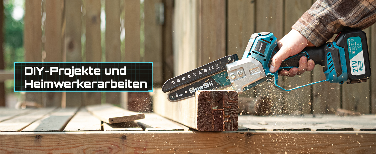 SEESII Безщіткова міні-бензопила 6 дюймів, акумуляторна ручна пила з 2 * 4000 mAh акумуляторами, одноручна пила з автоматичним змащуванням, сумісна з акумулятором Makita 18V, електрична пила для дерева, гілок 6 дюймів безщіткова