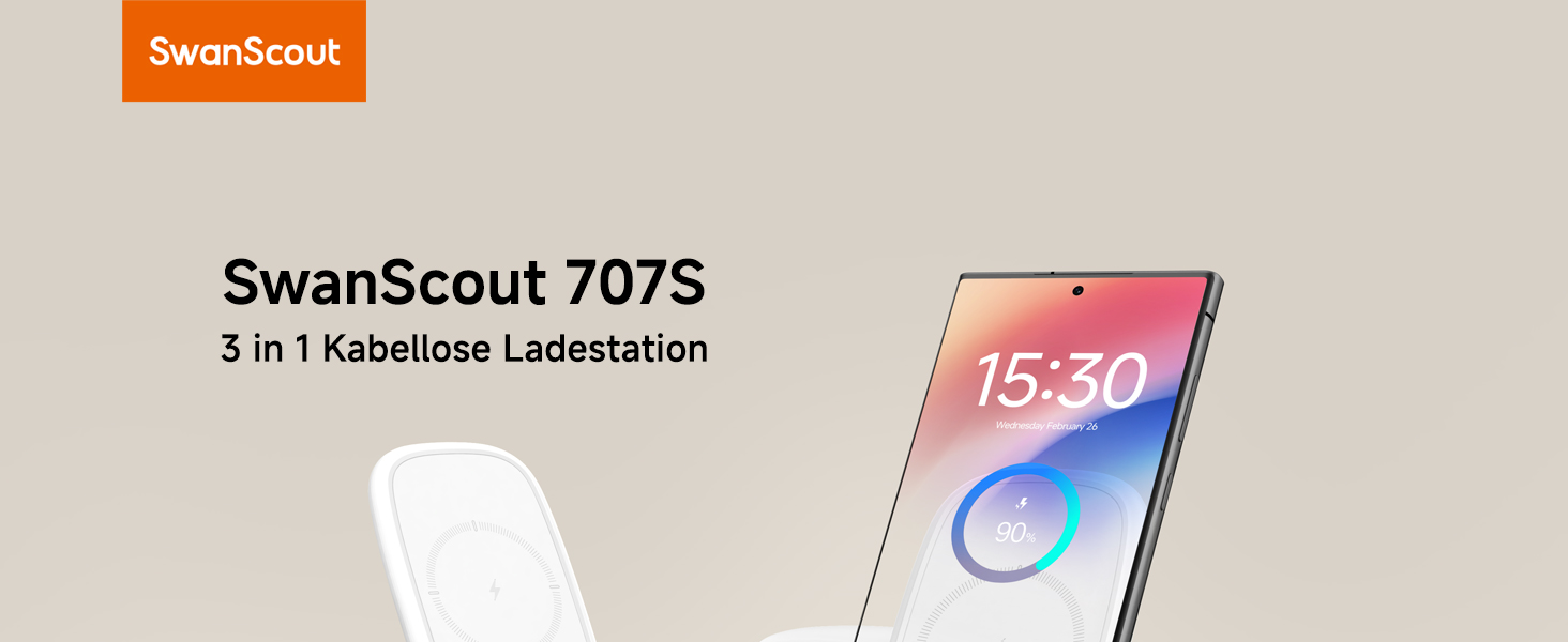 Бездротова зарядка SwanScout 3-в-1 для Samsung Galaxy S25 Ultra, S24, S23, Z Flip 7, Z Fold 7, Galaxy Watch 8/Ultra/7/6/5, Buds (без адаптера) біла