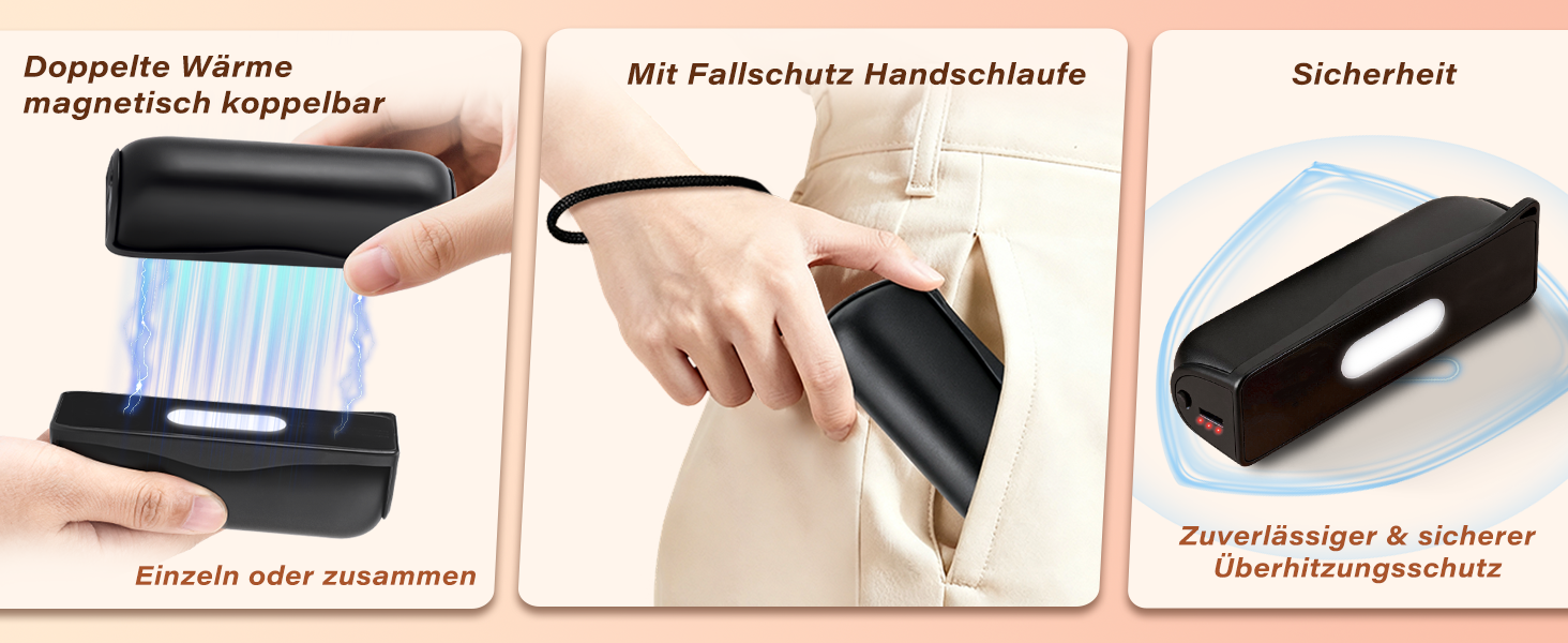 Електричний грілка для рук Citybee 10000 mAh з магнітною підключенням (2 шт.) - портативний нагрівач з підсвічуванням, 3 режими, до 55°C - для кемпінгу, туризму, активного відпочинку