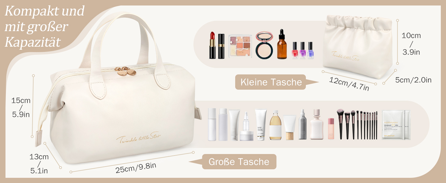 Набір косметичок для жінок: великі, малі, для подорожей, органайзер для макіяжу, beige (PU)