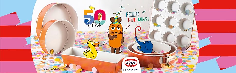 Форма для випічки Dr. Oetker DieMaus, Ø 26 см, сталева, з антипригарним покриттям (помаранчевий/кремовий)