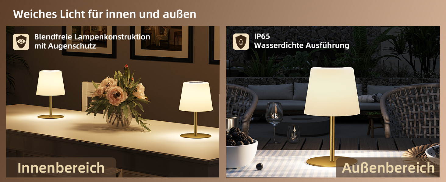 Настільна LED лампа EZVALO бездротова, 2 шт., IP65, 4500mAh, USB-C, диммер сенсорний, 3 режими світла, золота. Лампа для кемпінгу, спальні та столу.