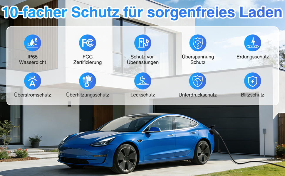 Зарядний кабель Type 2 Schuko 3.68kW 6-16A для електромобіля та PHEV, 7м, з LCD дисплеєм, IP65