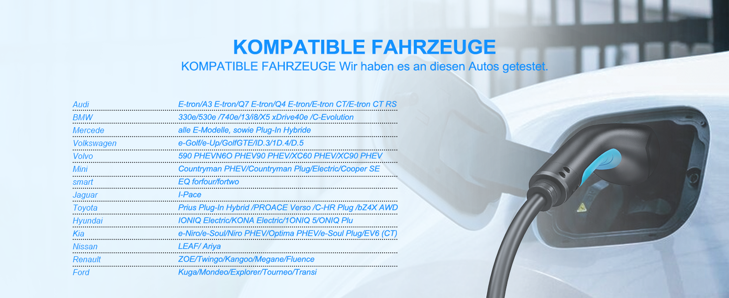 Кабель для зарядки електромобілів Тип 2, 6м, 16A, 11кВт з сумкою. Сумісний з усіма електромобілями
