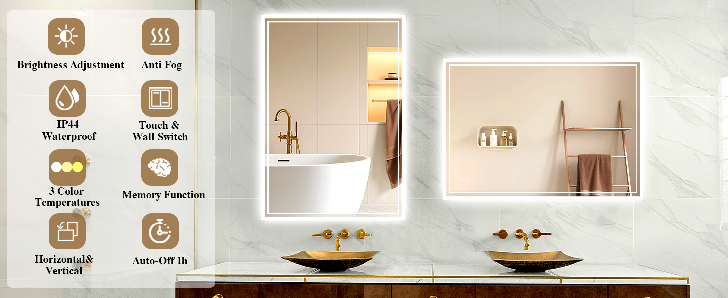 Дзеркало для ванної кімнати з підсвічуванням LED, антизапітніння, сенсорний вимикач, регулювання яскравості, 3 кольори світла, овальне, 50x70 см