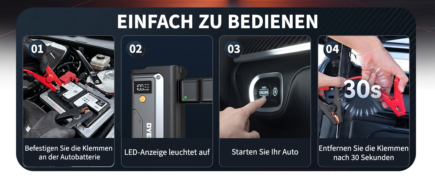 Пусковий пристрій (бустер) для автомобіля Starthilfe Powerbank 8000A, 26800mAh, чорний