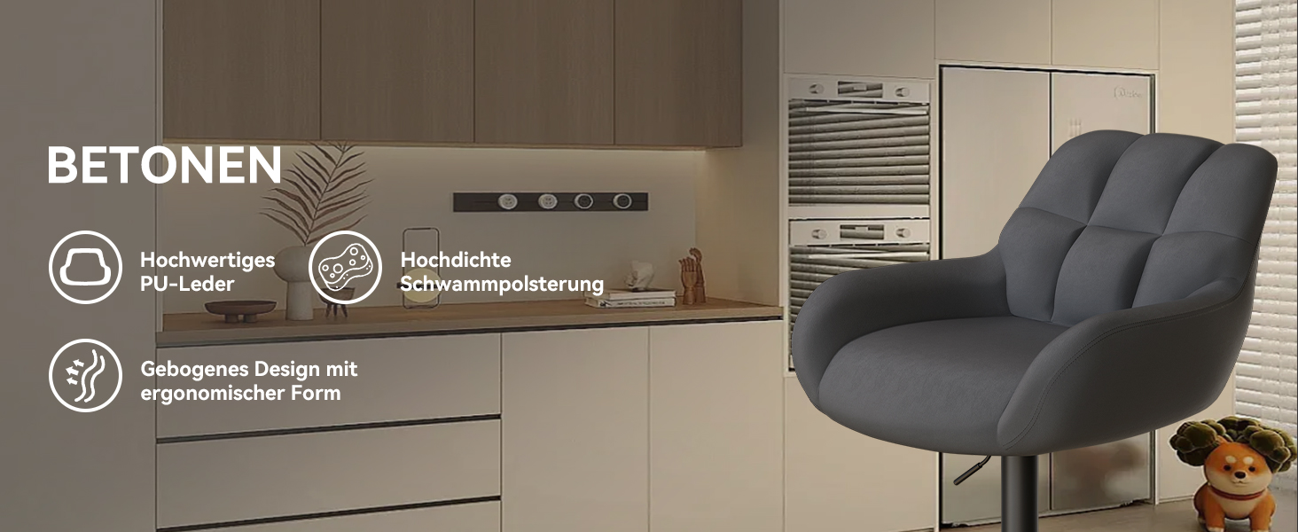 Барні стільці Hawthyhome 2 шт. регульовані по висоті з підлокітниками та спинкою, 360° обертання, PU-шкіра, для кухні/вітальні/бару/їдальні, сірий