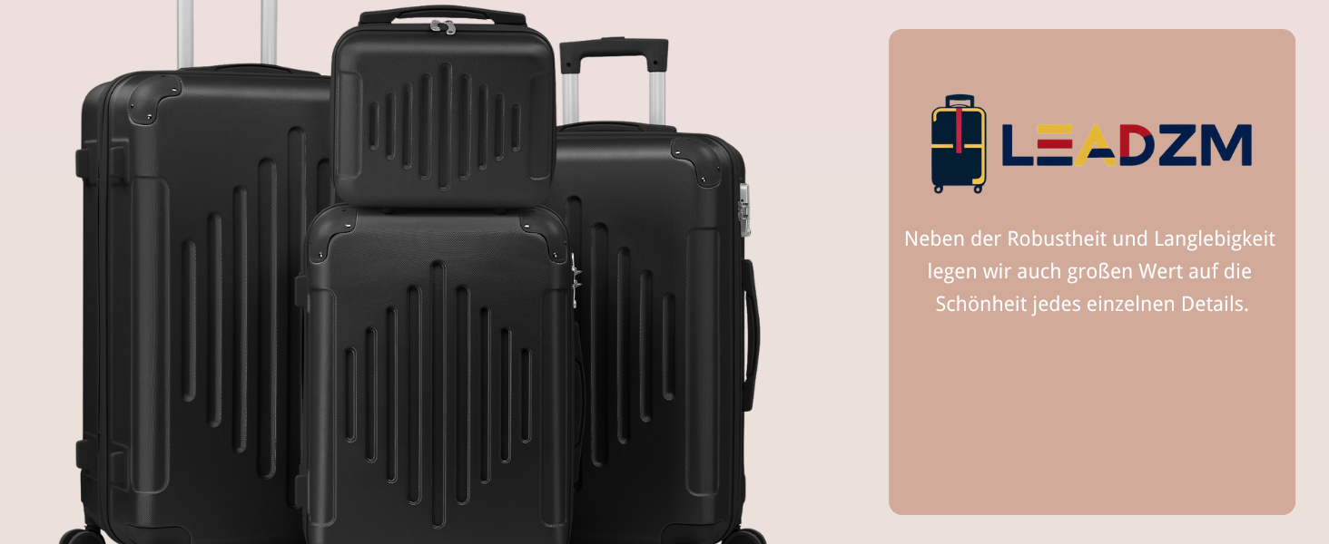 Набір валіз LEADZM 4 шт. з косметичкою, посилені кути, ABS, телескопічна ручка, ручна поклажа (Чорний)