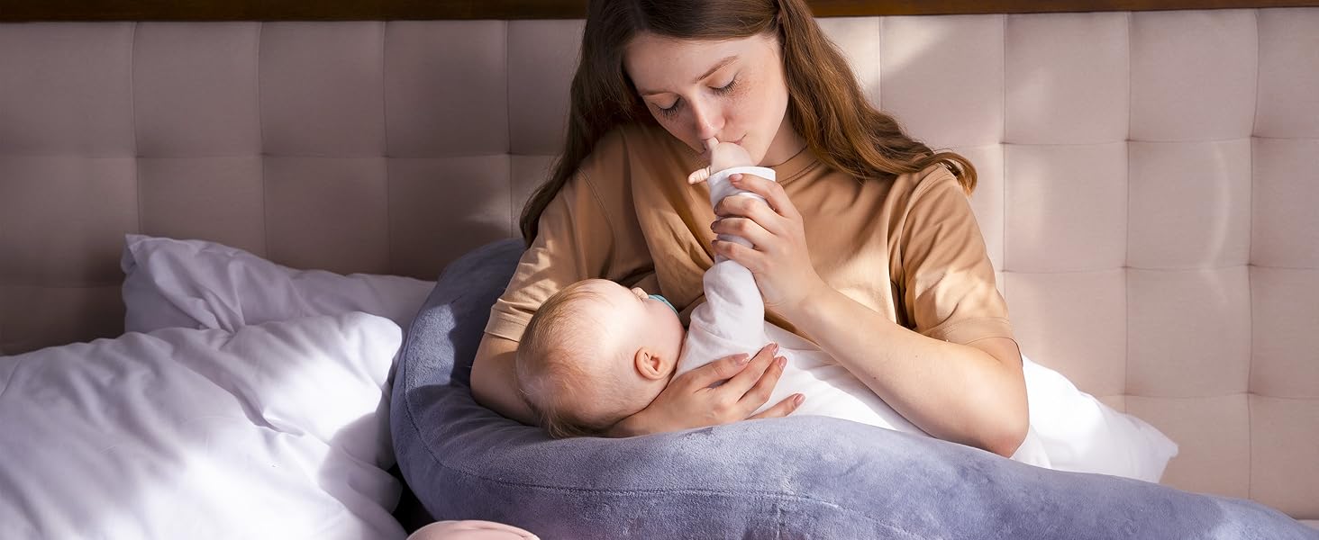 Подушка для вагітних Ella J-форми, ортопедична подушка для сну на боці, універсальна U-подушка, подушка для годування з чохлом Minky, повнорозмірна підтримуюча подушка для жінок, 155x80 см, сіра