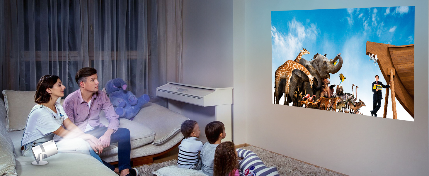 Міні проектор Beamer з автотрапецеїдною корекцією, Android OS, поворот 210°, WiFi 6, Bluetooth, 50% Zoom, Full HD 1080P для дому та на вулицю (сумісний з: смартфоном, Fire TV Stick, ноутбуком, HDMI, USB)