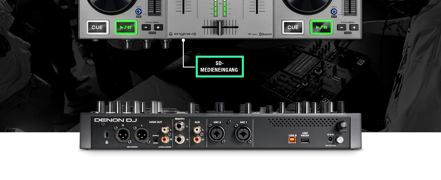 Denon DJ PRIME GO+ - Портативний DJ контролер та мікшер з розділенням STEM, 2 деки, Wi-Fi, Bluetooth, керування світлом, 7