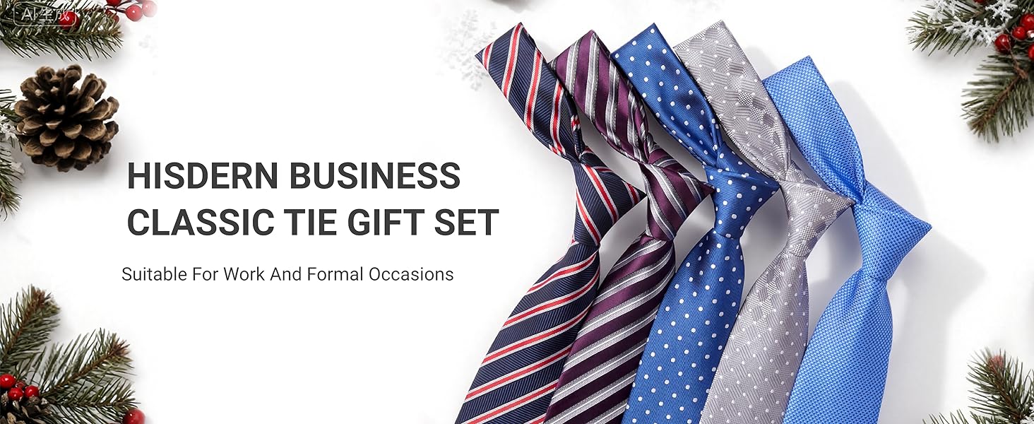 HISDERN Набір краваток для чоловіків (5 шт.) з кишеньковим хустинкою. Класичний елегантний аксесуар для весілля. Шовкові краватки та хустинки в подарунковій коробці.