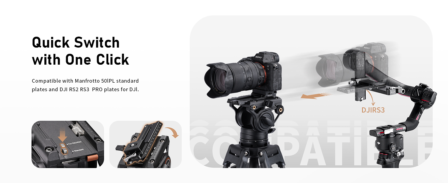 Штатив відео Cayer BF30L з пливним кріпленням, 73' (22м) – міцний штатив для DSLR, відеокамер, камер (13.2 кг)