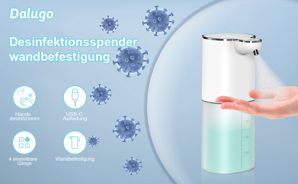 Автоматичний диспенсер для мила 400мл з підзарядкою та кріпленням на стіну, 4 рівня, IPX5, для кухні та ванної кімнати, білий, електричний