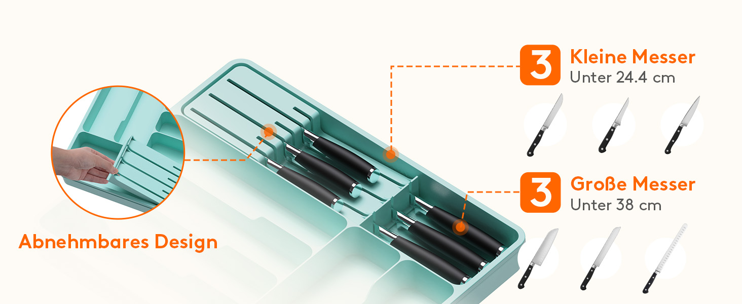 Органайзер для столових приборів Lifewit в шухляду, розширюваний, з відділенням для ножів (40 см, бірюзовий)