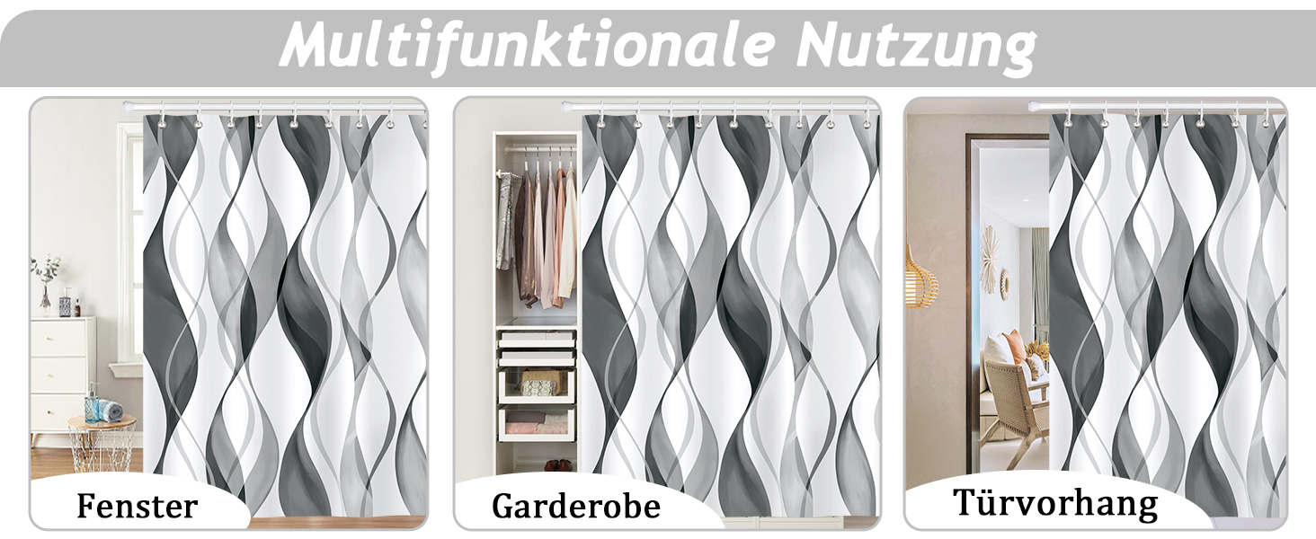 Шторка для душу Bonhause 180x180 см водонепроникна, антигрибкова, смугаста, поліестер, для ванної кімнати (1 шт., сіра)