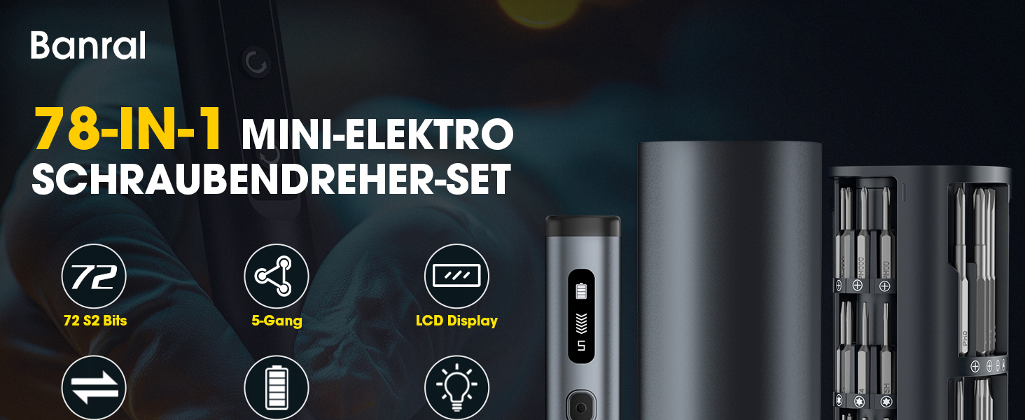 Набір мініатюрних електричних викруток 78 в 1 - прецизійний набір з магнітними Torx викрутками, LED дисплеєм та 5 рівнями крутного моменту для ноутбуків, окулярів, годинників, ПК