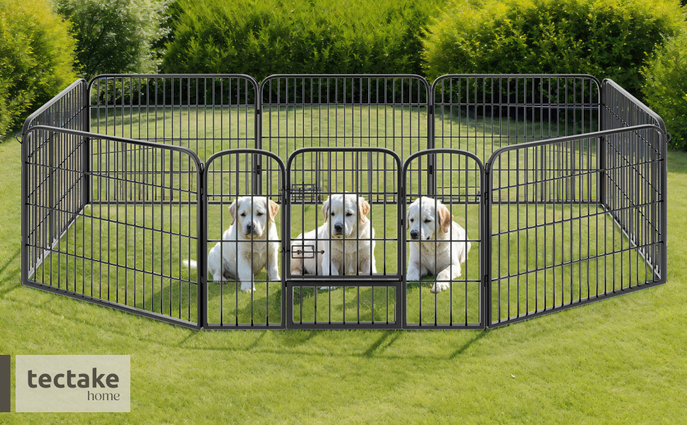 Турнік для цуценят Tectake 60 см, 8 гратуарів, переносний вольєр для тварин, вольєр для собак, котів, кроликів, морських свинок, для дрібних тварин - чорний 402502
