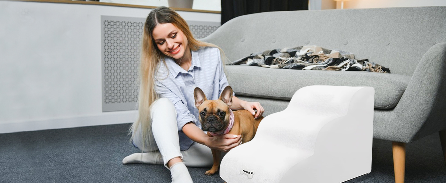 Сходинки для тварин Galatée: 3-ступеневі сходи з щільного пінополіуретану, знімний чохол на блискавці, для собак та інших домашніх тварин (Світло-коричневий)