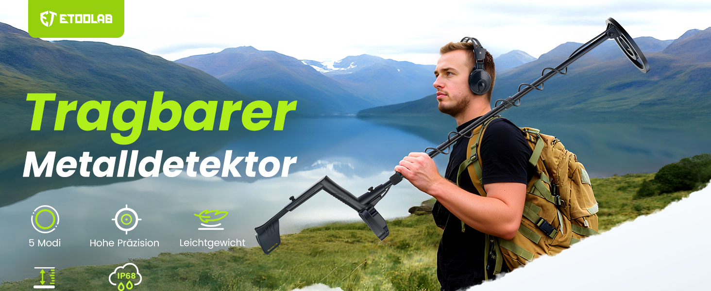 Професійний металодетектор ETOOLAB для дорослих, 5 режимів пошуку, чорний