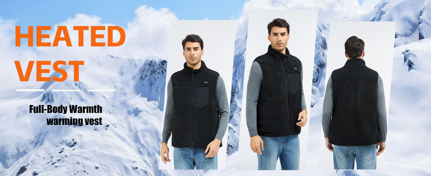 Електрична гріюча жилетка для чоловіків з Powerbank 18400mAh, флісова жилетка, тепла жилетка для зими, чорна L