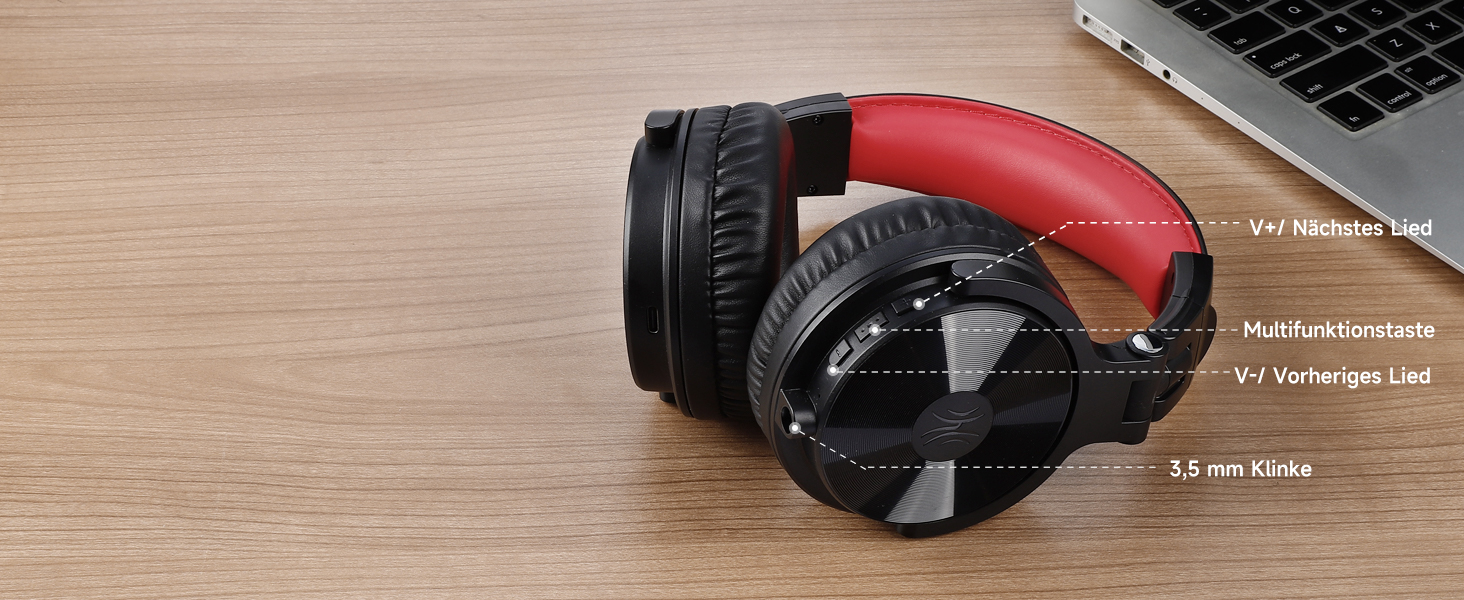 OneOdio Бездротові навушники Over-Ear Bluetooth з Bluetooth 5.2, 50мм драйвер, Hi-Fi Stereo, складні, з мікрофоном для ноутбука/телефону/ПК - Червоні