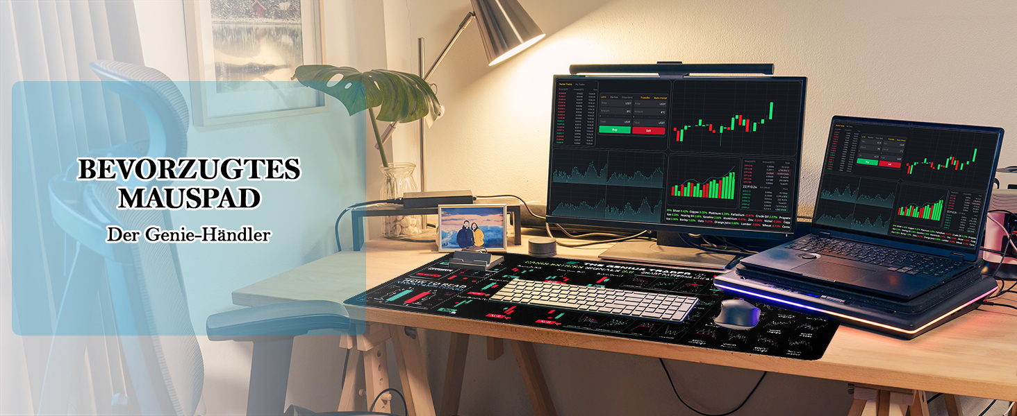Ігровий килимок для миші XXL Trading Mauspad (900x400 мм) з принтом графіків для трейдерів та інвесторів, протиковзний килимок з прошитими краями