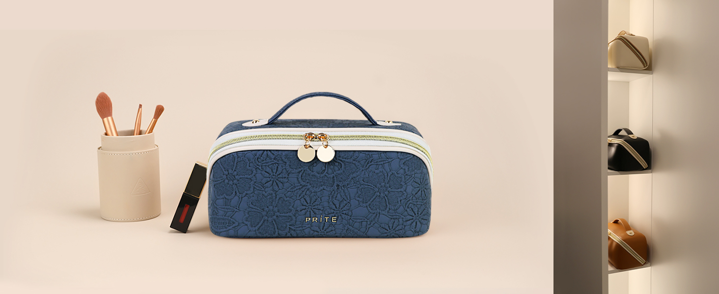 Косметичка для подорожей великого об'єму з прозорими перегородками, зелена квітка, водонепроникна, з PU-шкіри