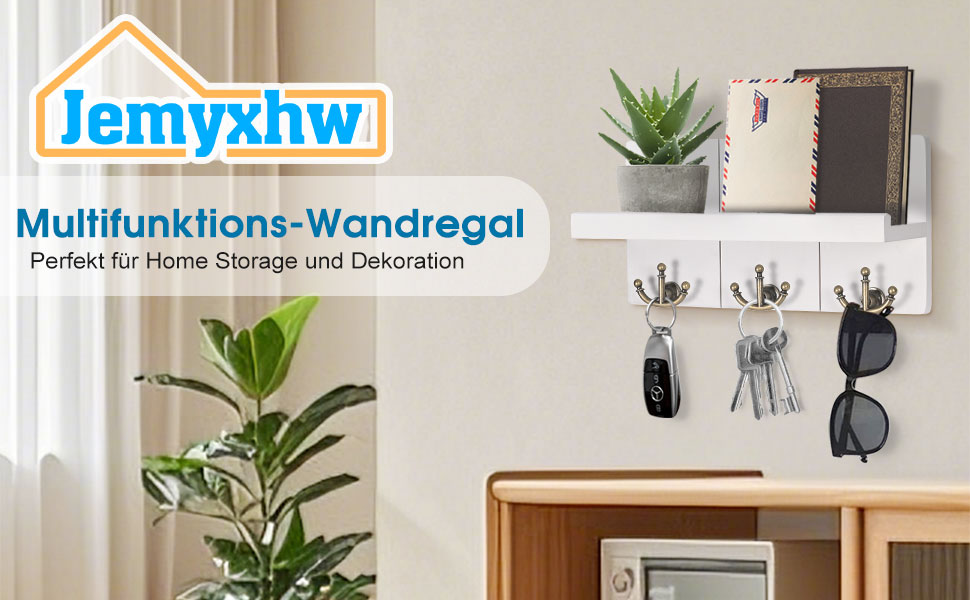 Дерев'яне ключниця з полицею та 6 гачками, ключниця на стіну для прихожей, коридору, кухні (Колір: Коричневий)