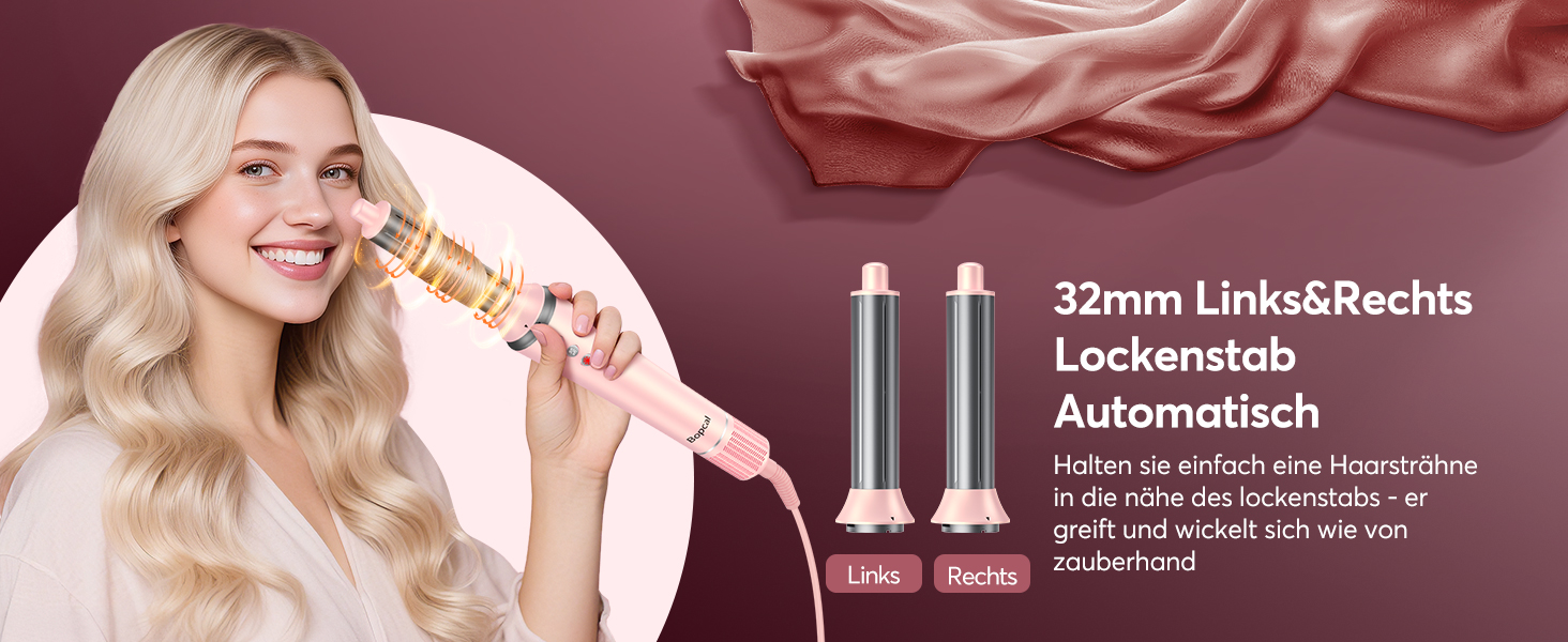 Airstyler 5-в-1: Фен-щітка, стайлер для локонів, випрямляч, сушарка, з чохлом, рожевий