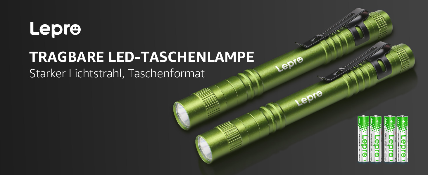 Ліхтарик LED Lepro, мініатюрний, водонепроникний IPX4, 3 режими, для огляду, роботи, ремонту (2 шт.), зелений