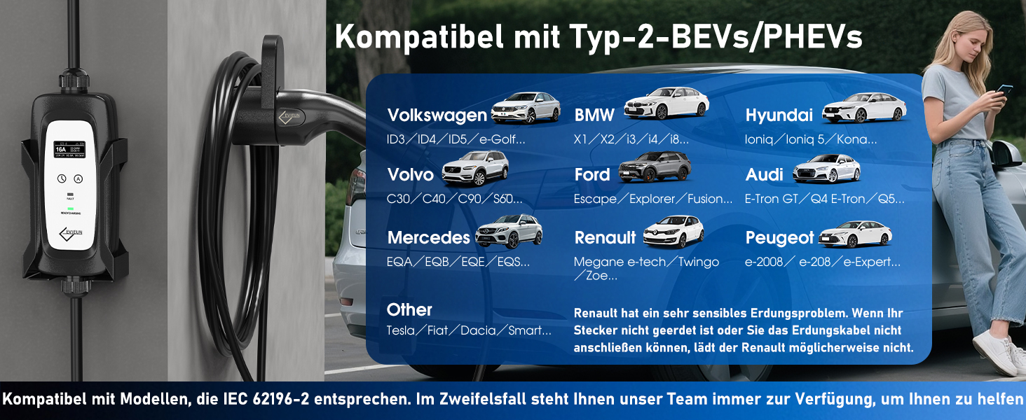 Кабель зарядки для електромобіля Schuko 3.6kW (5м, 16A) з регулюванням струму та дисплеєм | Підходить для ID.3, ID.4, Model 3/Y, ZOE, Q3/Q5 та інших електромобілів (EV/PHEV)