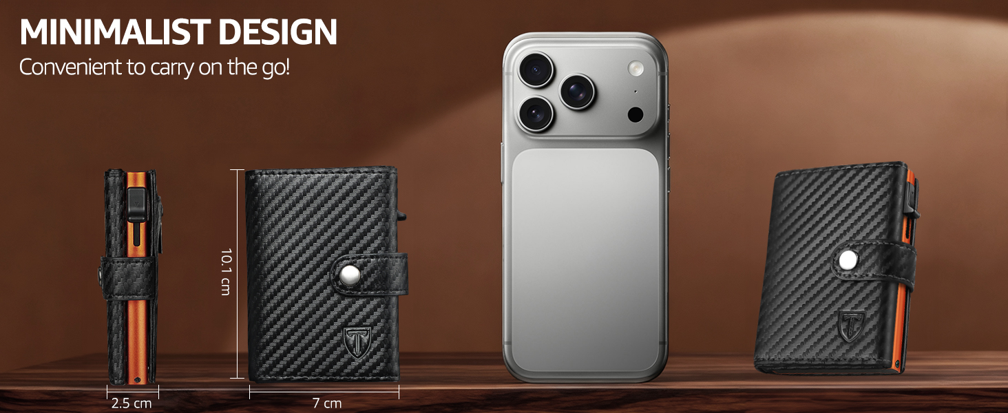 Чоловічий гаманець TENBST з відділом для монет та RFID захистом, Slim Wallet, картхолдер, гаманець-картхолдер, 10 відділень для карток - чорний & оранжевий