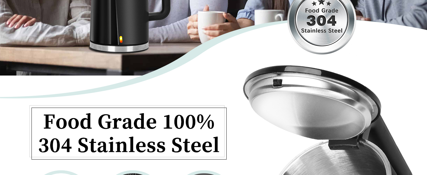 Електричний чайник Aigostar 1.7л, чорний матовий, нержавіюча сталь, 2200W, з подвійними стінками, автоматичне відключення, BPA Free, для кухні та офісу