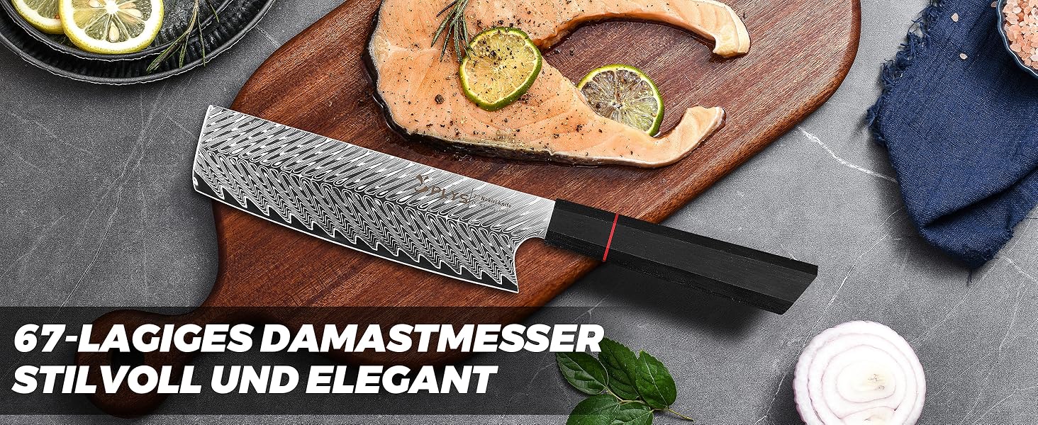 Ніж кухонний японський Kiritsuke Damast Plys 20 см, сталь VG10, 67 шарів, рукоятка G10, подарункова коробка