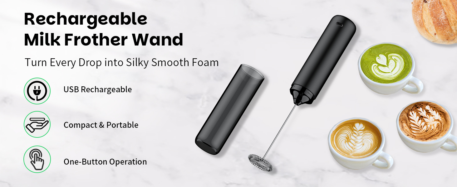 Електричний пінозмішувач для молока Pawfly: сталевий насадка, USB, для капучино, лате, матча, гарячого шоколаду