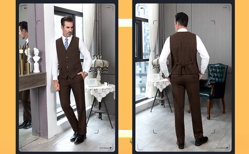 Жилет чоловічий SOLOVEDRESS вовняний, формальний, Regular Fit, для весілля, для наречених та гостей, коричневий