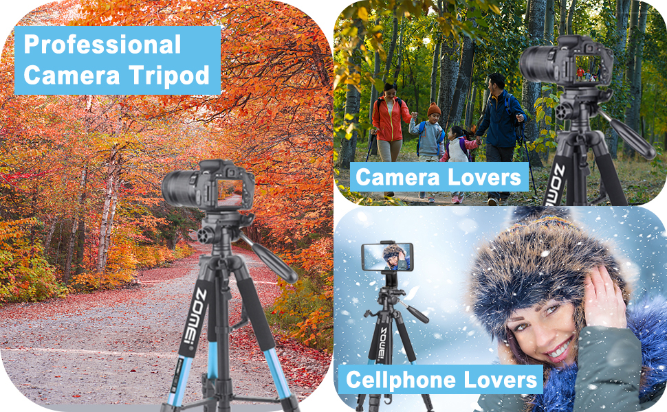 Штатив ZOMEi 188см - професійний для фото та відео, сумісний з DSLR, телефонами, проекторами (чорний, блакитний)