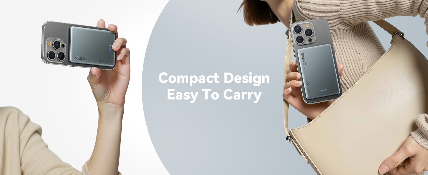 Powerbank Kuulaa Magsafe 5000mAh PD 20W, Slim, 8mm, Бездротовий, для iPhone 15/14/13/12, Темно-сірий