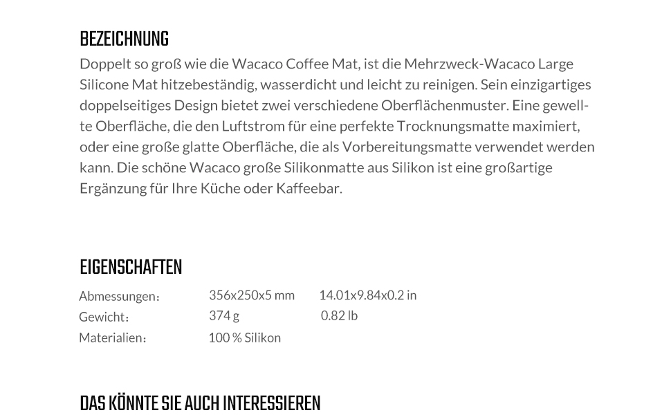 Силіконовий килимок WACACO для посуду та кавомашини: термостійкий, антиковзний, багатофункціональний