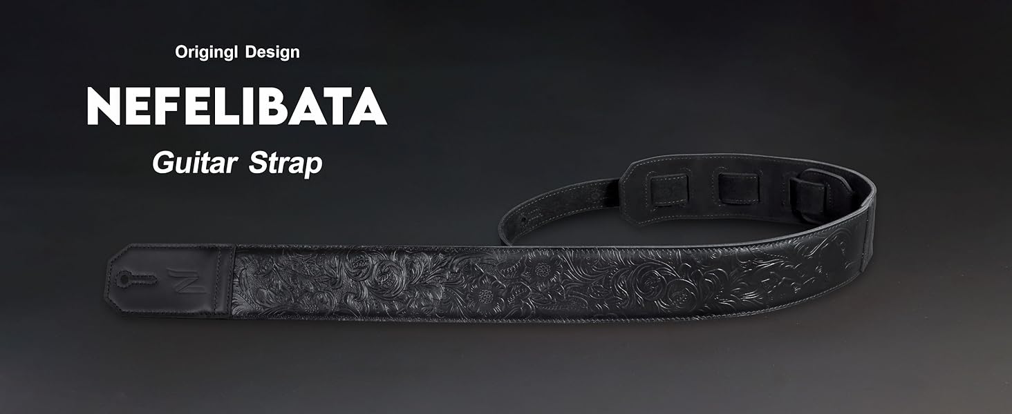 Шкіряний гітарний ремінь Nefelibata 2.3' з повним покриттям з тисненням Сахари (жовтий) для бас, електро та акустичної гітари