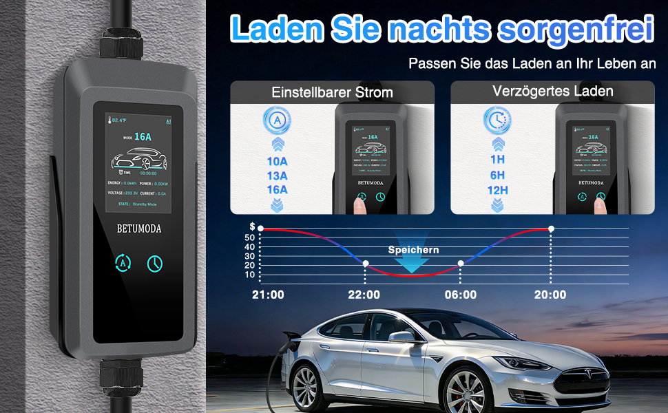 Зарядний кабель Type 2 Schuko 3.68kW 6-16A для електромобіля та PHEV, 7м, LCD дисплей, IP65
