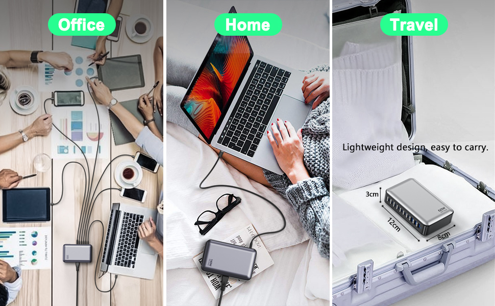 Зарядний пристрій USB-C 620W Gan: 10 портів (7xUSB-C + 3xUSB-A) для швидкої зарядки ноутбуків, iPhone, Samsung Galaxy, MacBook Pro/Air, Dell