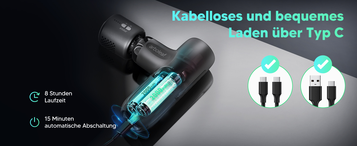 Масажер для тіла Arboleaf Mini Massage Gun: 5 швидкостей, 4 насадки, 3200 U/Min, для дому, фітнесу та подорожей (Чорний з підігрівом)
