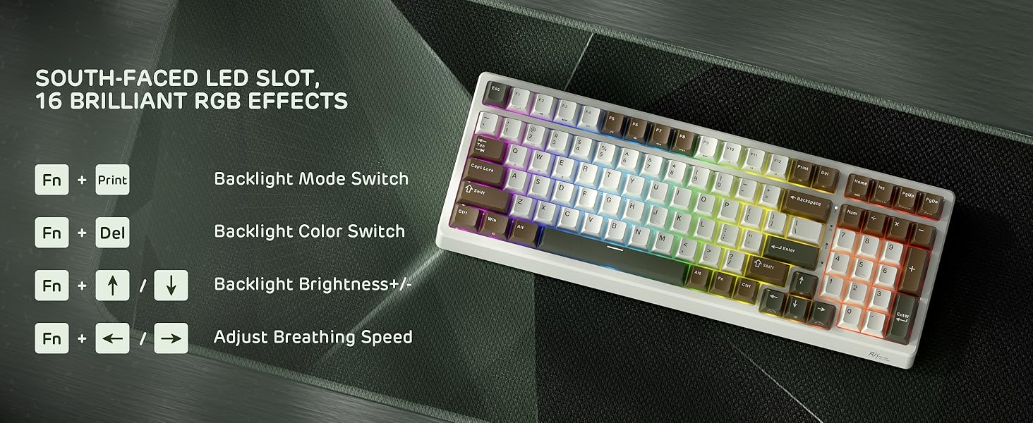 Механічна клавіатура Royal Kludge F99 з NumPad, 95/100 клавіш, Tri-Mode (BT/2.4G/USB-C), Hot-Swap, 5000 mAh, кастомізовані перемикачі (Beige/Green)