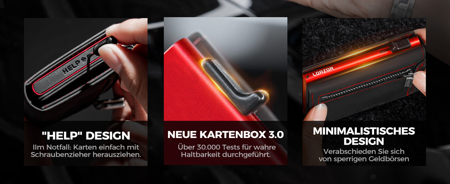 Чоловіче картхолдер LORZOR з магнітною застібкою, slim-гаманець з відділенням для монет, RFID захистом, вміщує 10 карт, smart-гаманець, червоний