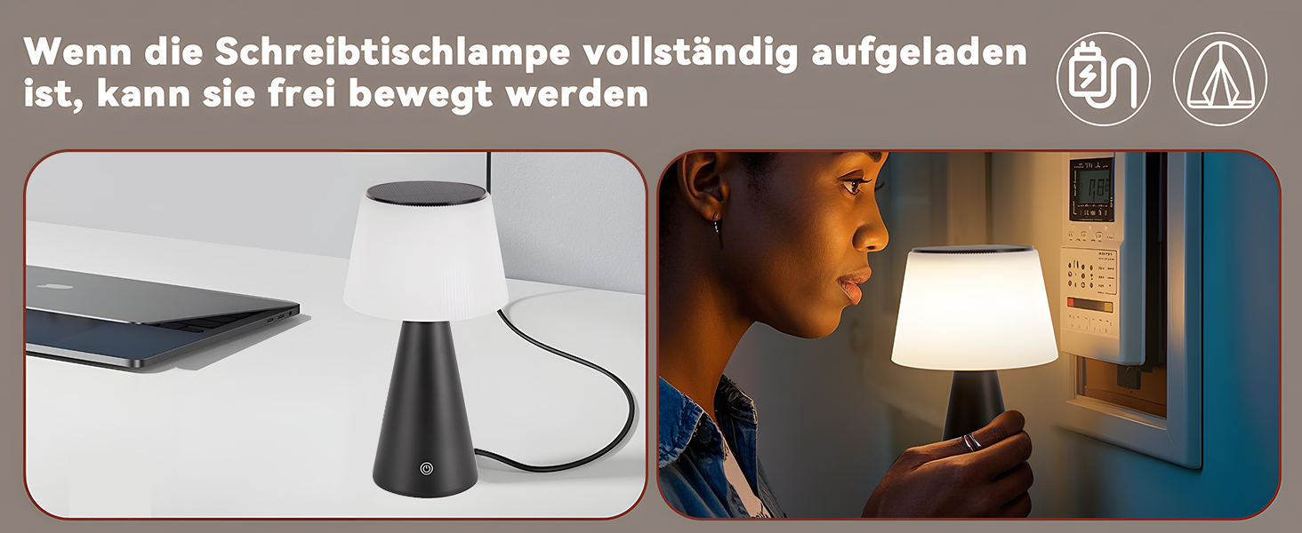 Настільна лампа акумуляторна LED 2 шт. чорна - бездротова, сенсорна, з USB зарядкою для спальні, вітальні, вулиці (3600mAh)