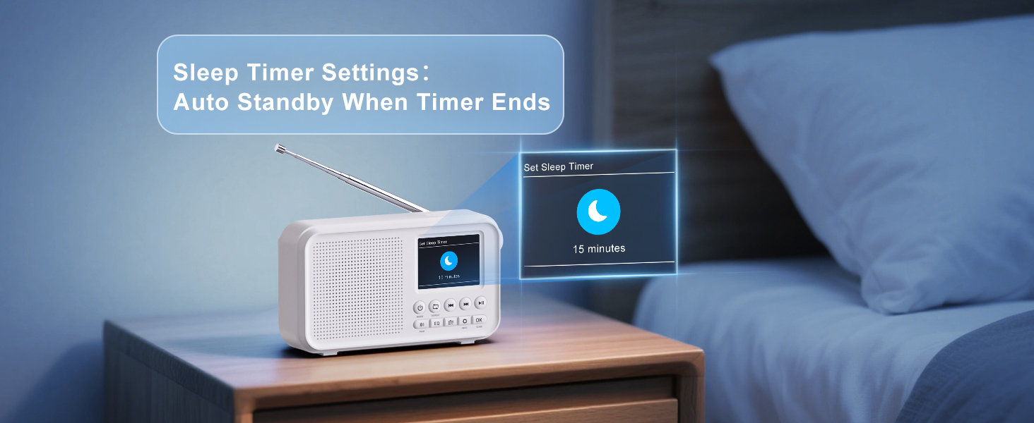 Портативне DAB/DAB+ радіо з Bluetooth 5.0, FM, акумулятором 3000mAh, будильник, еквалайзер, підтримка TF-карт, 2.4